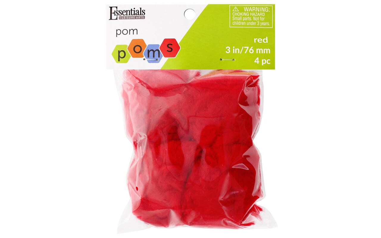 Essentials by Leisure Arts Pom Poms - Red -3 - 4 piece pom poms arts and  crafts - colored pompoms for crafts - craft pom poms - puff balls for  crafts